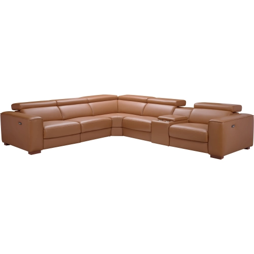 Salvador 6 Piece Power Recline Sectional Sofa in Pumpkin Orange Top Grain Leather